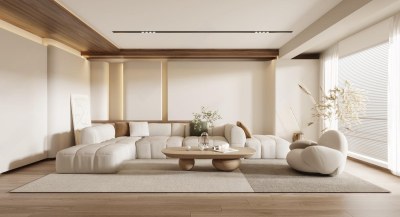 现代奶油风客厅3D模型下载